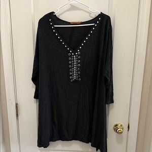 Belldini Women’s 3x Charcoal Gray Grommet V-Neck Cover Up Dress